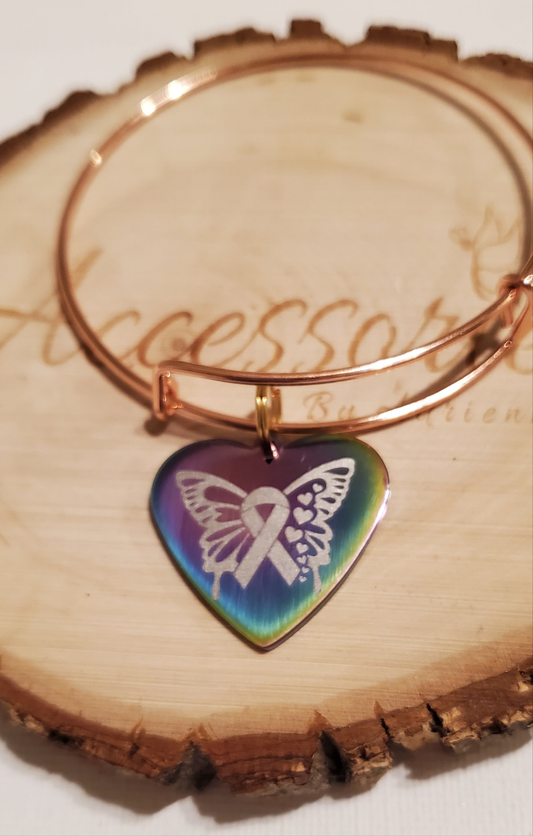 Rose Gold/ Cancer Ribbon with Butterfly