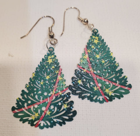 Silver/ Green Tree Earrings