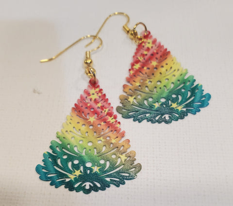 Gold / Multi Color Tree Earrings