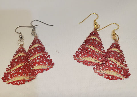 Gold & Silver/ Red Tree Earrings
